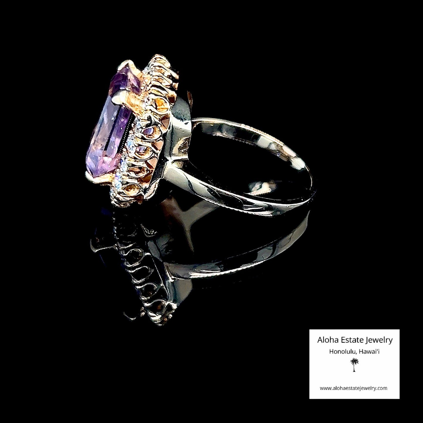 Vintage 9-Carats Amethyst & 1-Carat Diamonds Ring