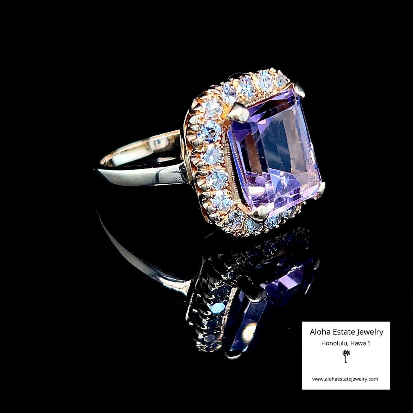 Vintage 9-Carats Amethyst & 1-Carat Diamonds Ring