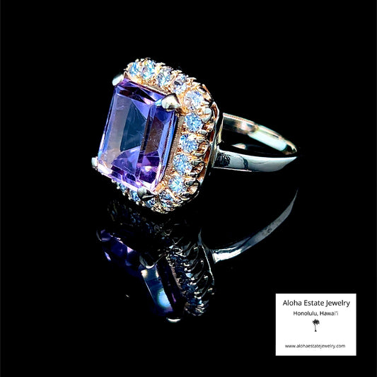 Vintage 9-Carats Amethyst & 1-Carat Diamonds Ring
