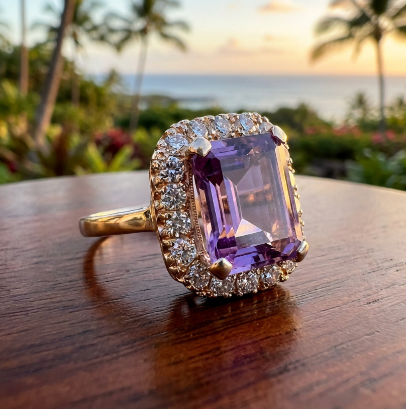 Vintage 9-Carats Amethyst & 1-Carat Diamonds Ring