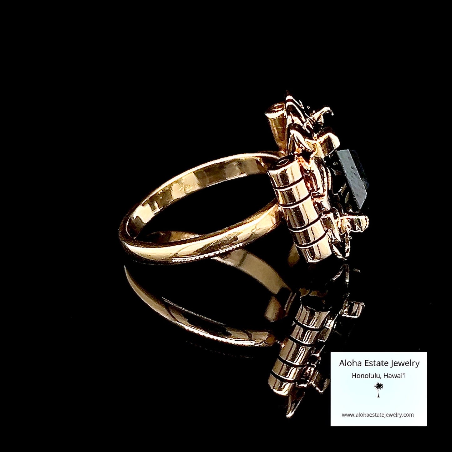14k 6.50-Carats Verdelite Tourmaline Retro Statement Ring