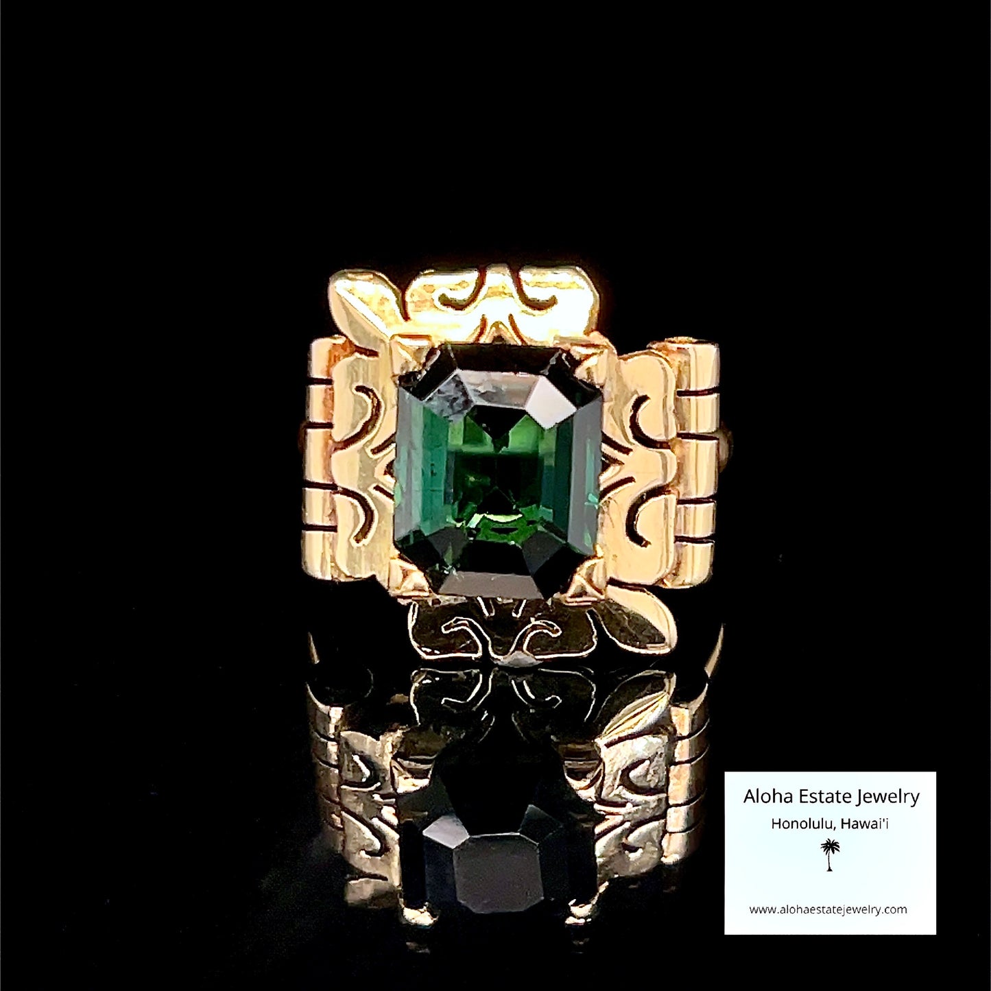 14k 6.50-Carats Verdelite Tourmaline Retro Statement Ring