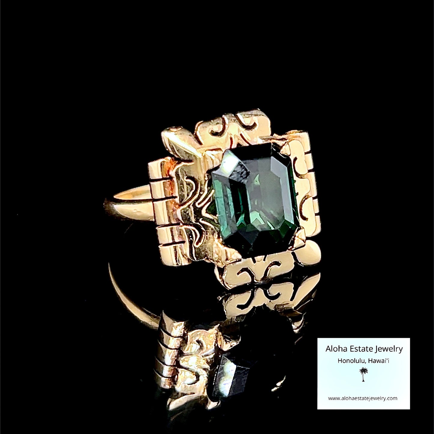 14k 6.50-Carats Verdelite Tourmaline Retro Statement Ring