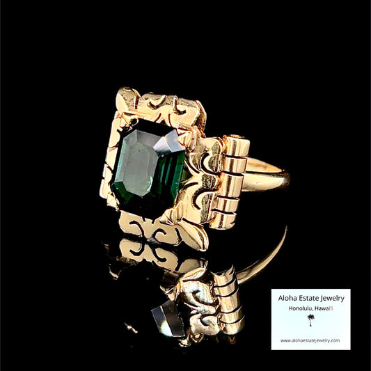 14k 6.50-Carats Verdelite Tourmaline Retro Statement Ring