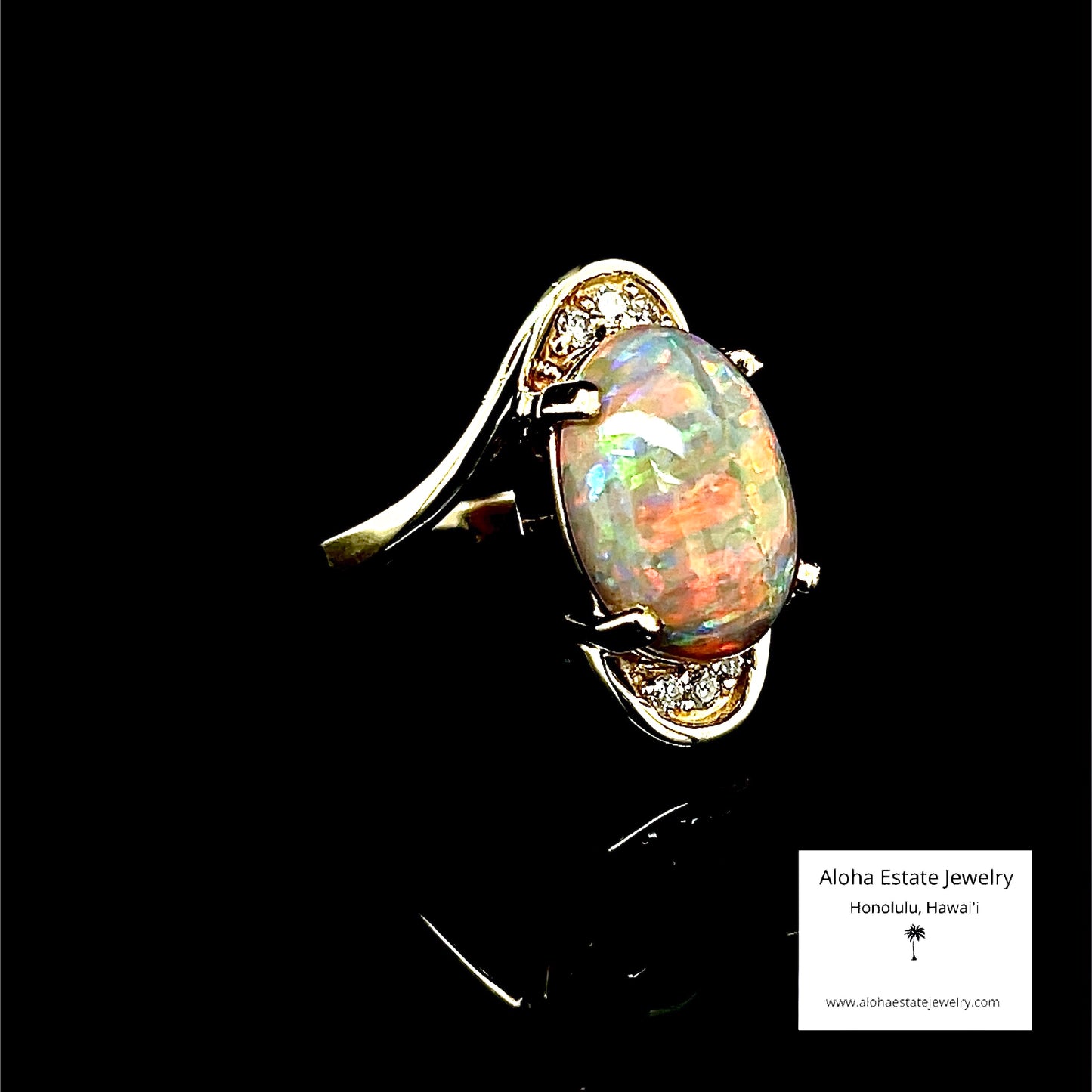 Lightning Ridge Diamond-Accented Dark Opal Ring