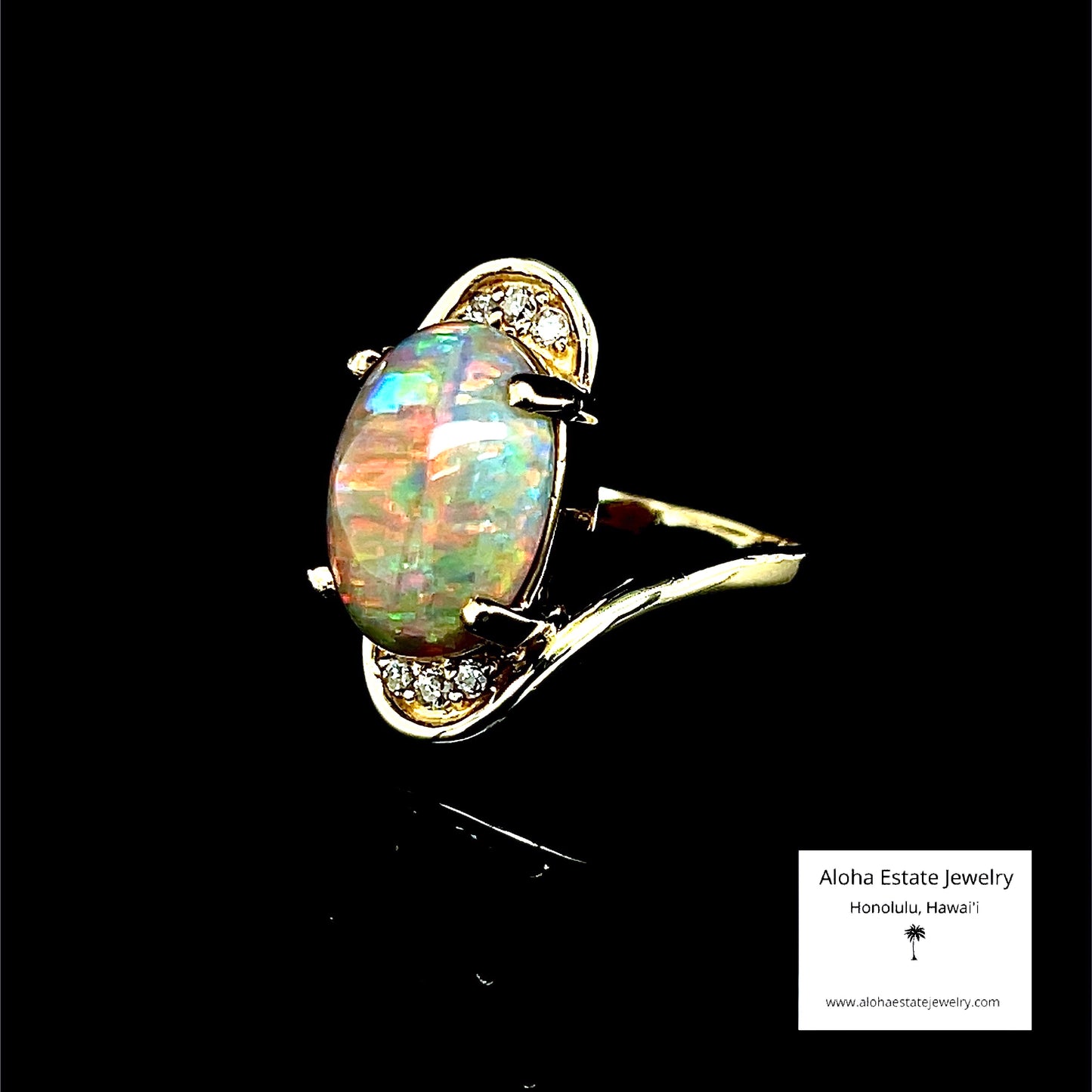 Lightning Ridge Diamond-Accented Dark Opal Ring