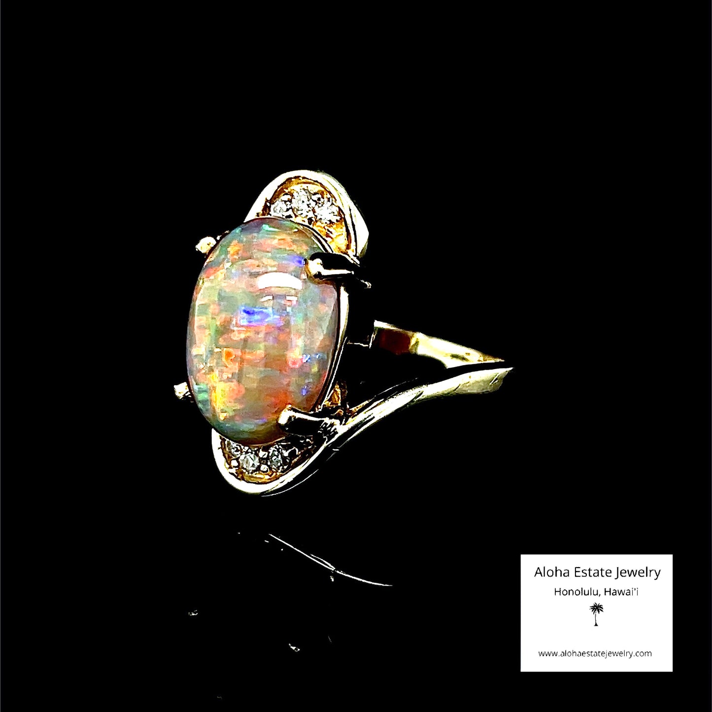 Lightning Ridge Diamond-Accented Dark Opal Ring