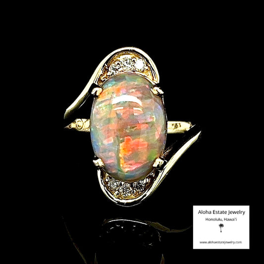 Lightning Ridge Diamond-Accented Dark Opal Ring