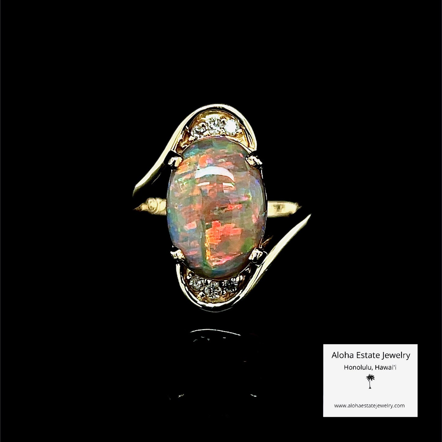 Lightning Ridge Diamond-Accented Dark Opal Ring