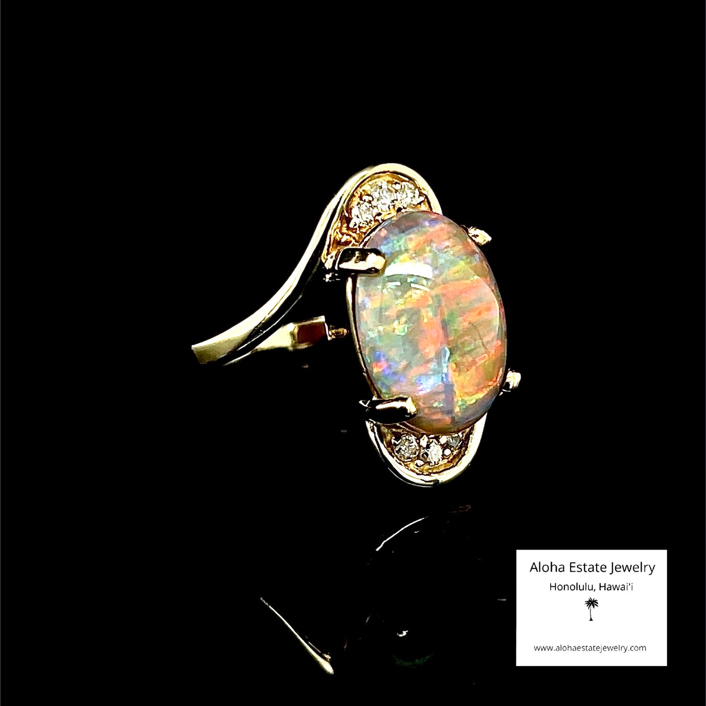Lightning Ridge Diamond-Accented Dark Opal Ring
