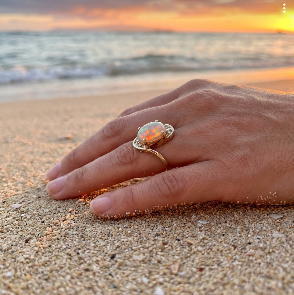 Lightning Ridge Diamond-Accented Dark Opal Ring