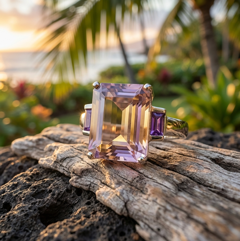 5.5-Carats Amethyst Accented Brazilian Ametrine Ring