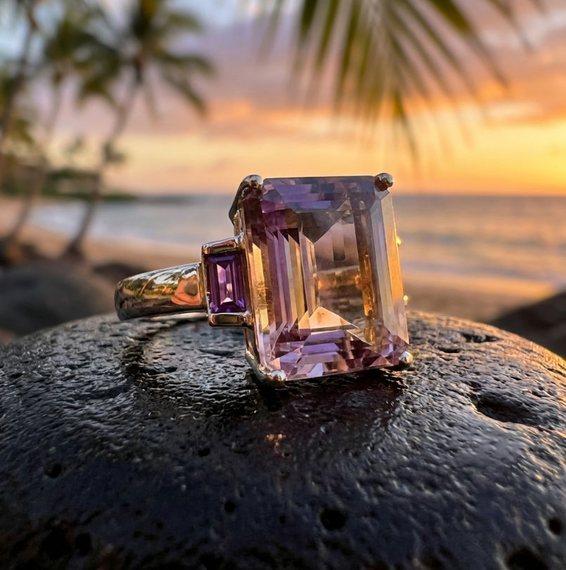 5.5-Carats Amethyst Accented Brazilian Ametrine Ring