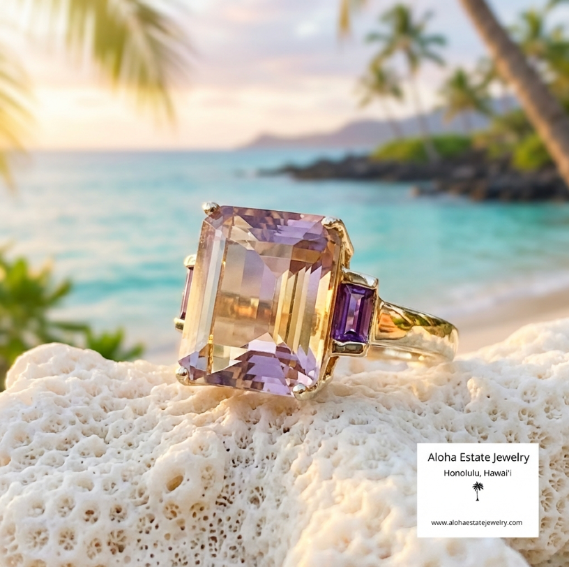 5.5-Carats Amethyst Accented Brazilian Ametrine Ring
