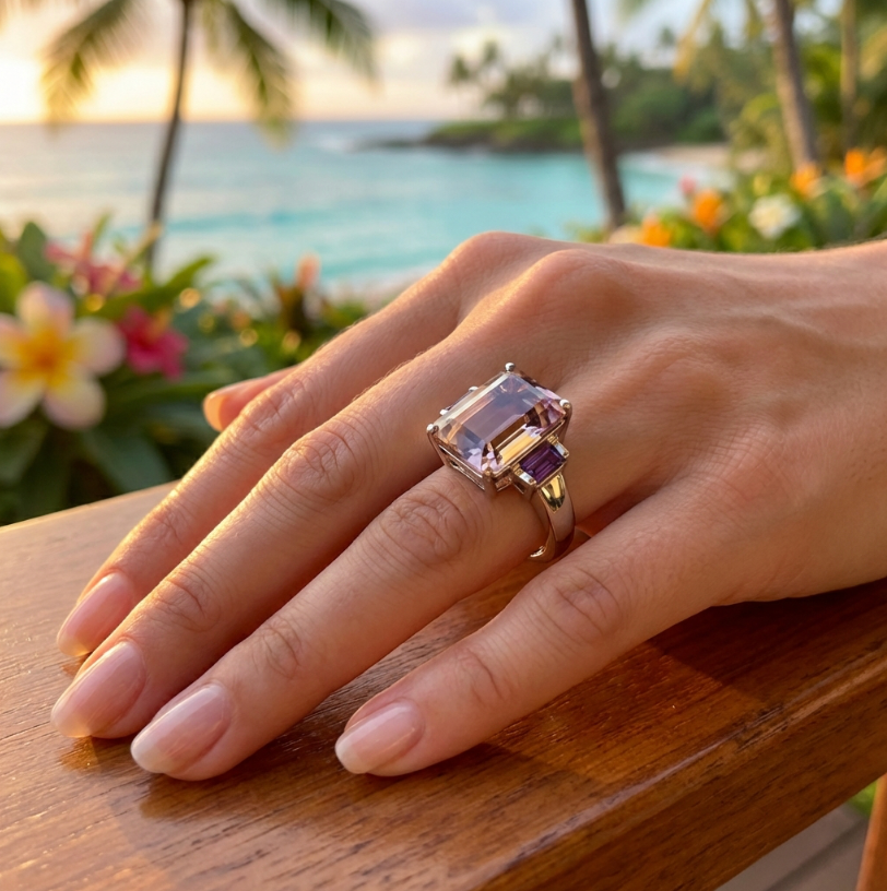 5.5-Carats Amethyst Accented Brazilian Ametrine Ring