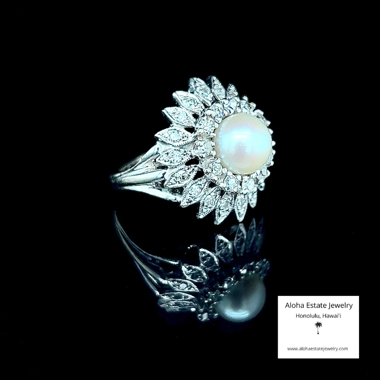 Vintage Pearl & Many Diamonds Dinner Ring