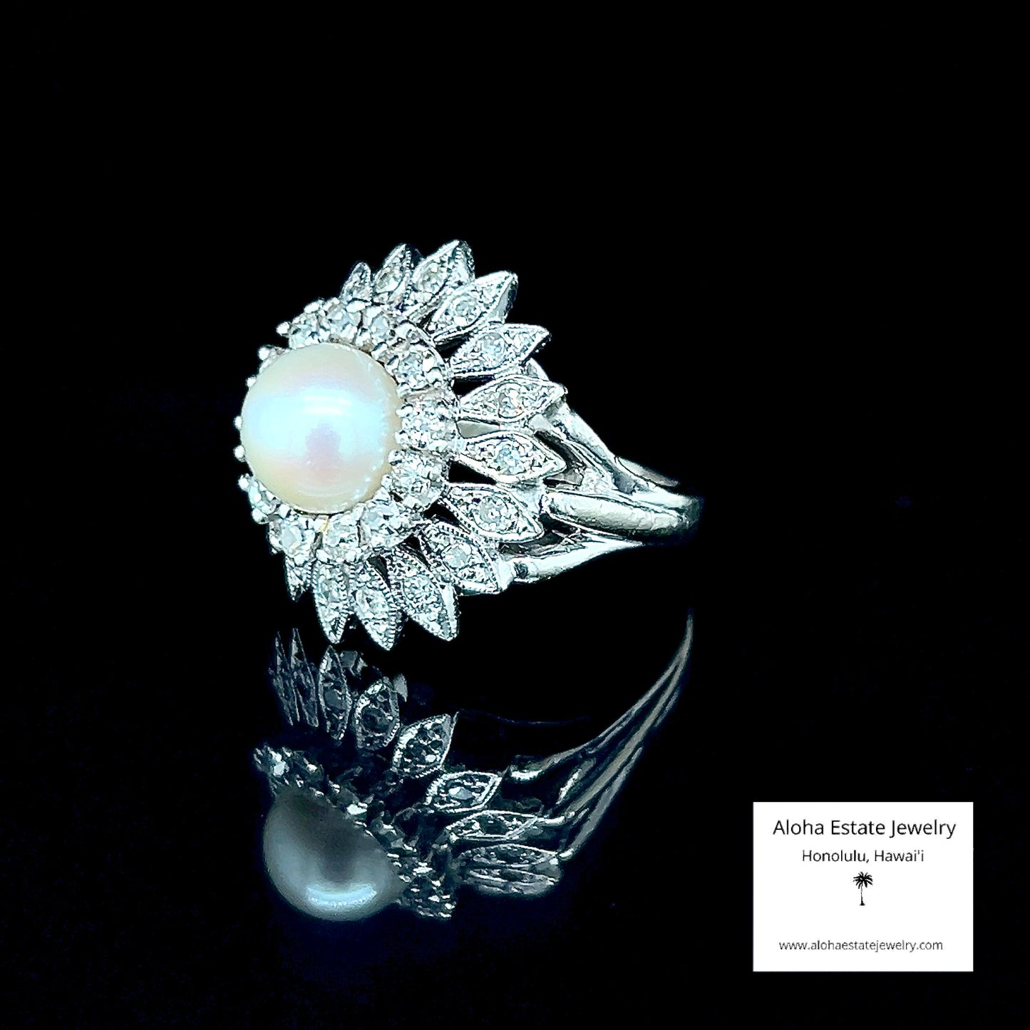 Vintage Pearl & Many Diamonds Dinner Ring
