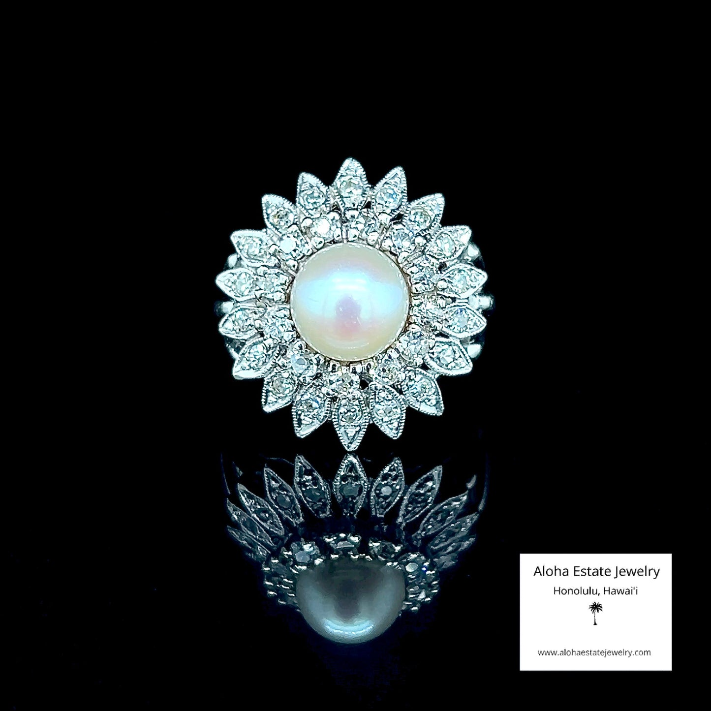 Vintage Pearl & Many Diamonds Dinner Ring
