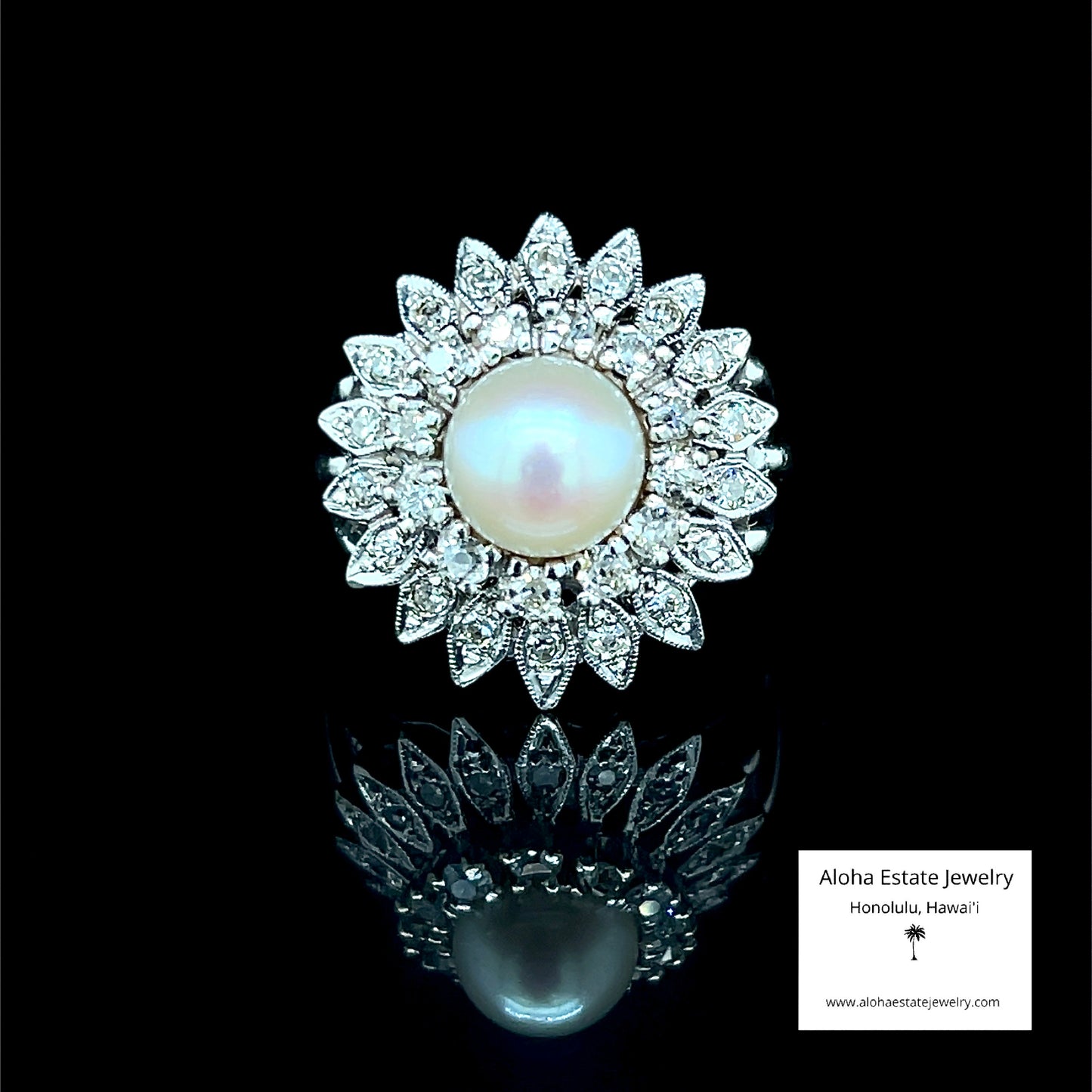 Vintage Pearl & Many Diamonds Dinner Ring