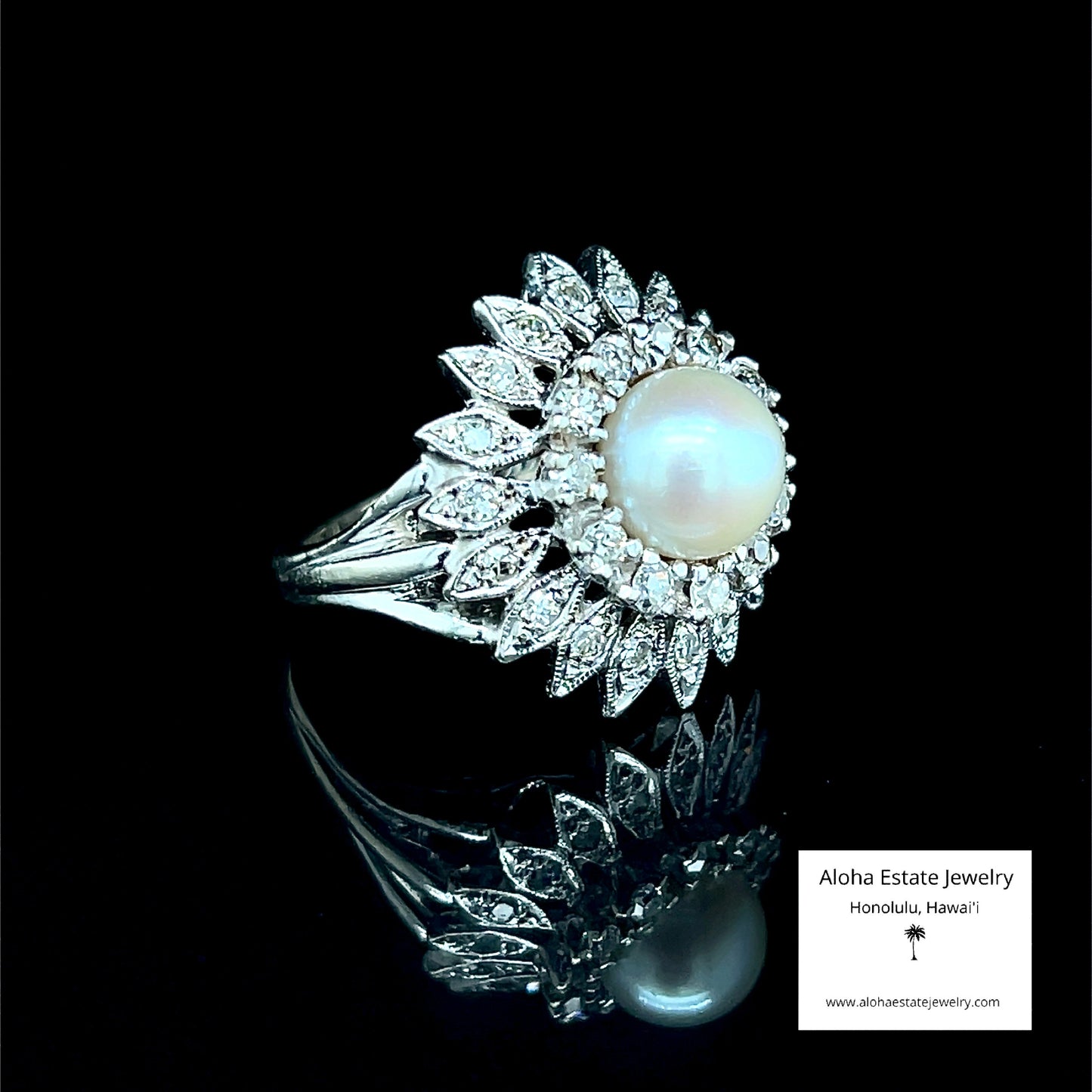 Vintage Pearl & Many Diamonds Dinner Ring