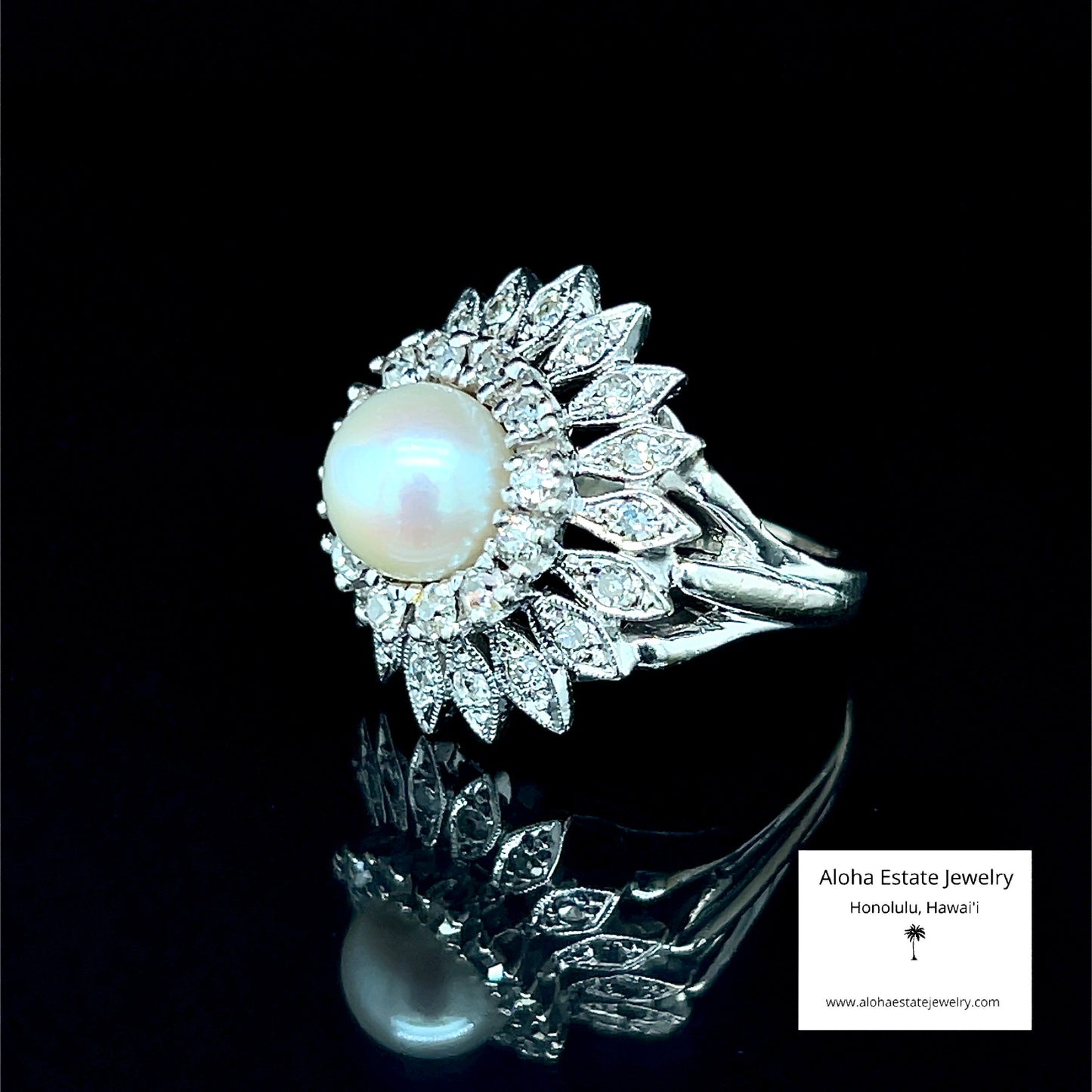 Vintage Pearl & Many Diamonds Dinner Ring