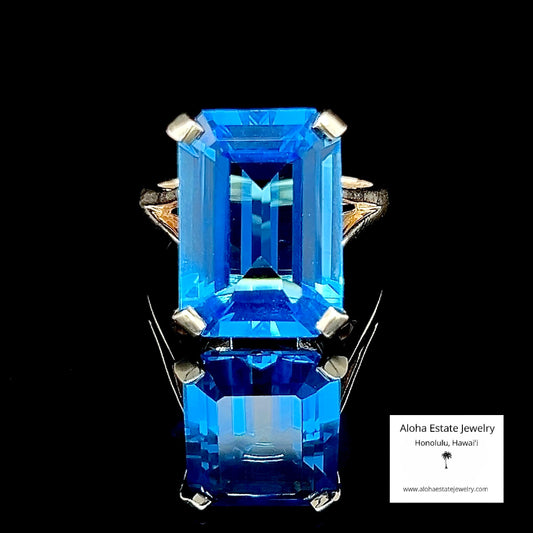 13.50-Carats Emerald Cut Swiss Blue Topaz Statement Ring