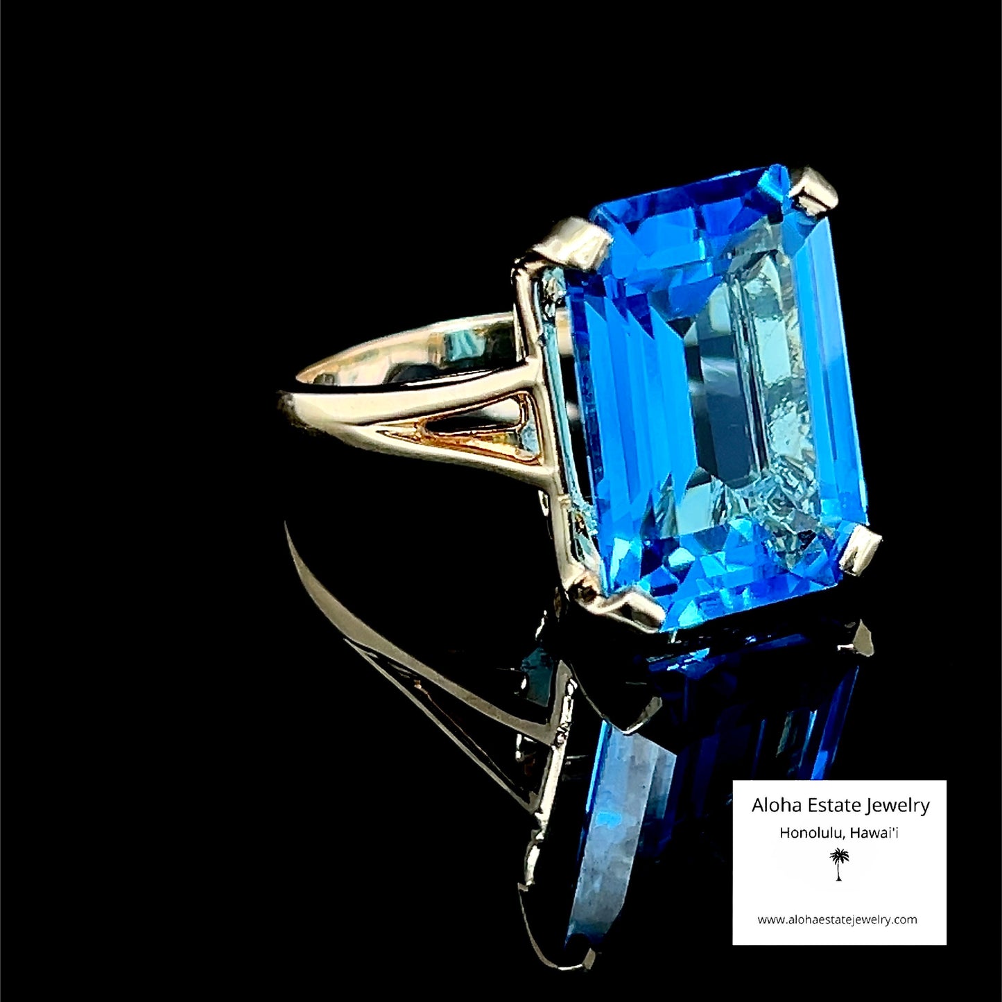 13.50-Carats Emerald Cut Swiss Blue Topaz Statement Ring