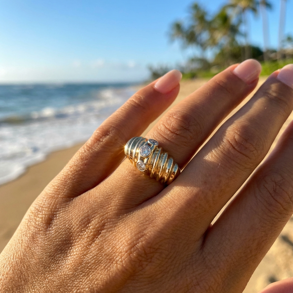Vintage 1/2-Carat+ 14K Diamond Studded Shrimp Dome Ring
