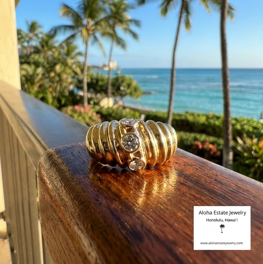 Vintage 1/2-Carat+ 14K Diamond Studded Shrimp Dome Ring