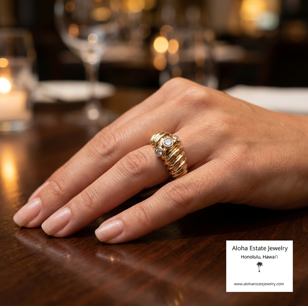 Vintage 1/2-Carat+ 14K Diamond Studded Shrimp Dome Ring