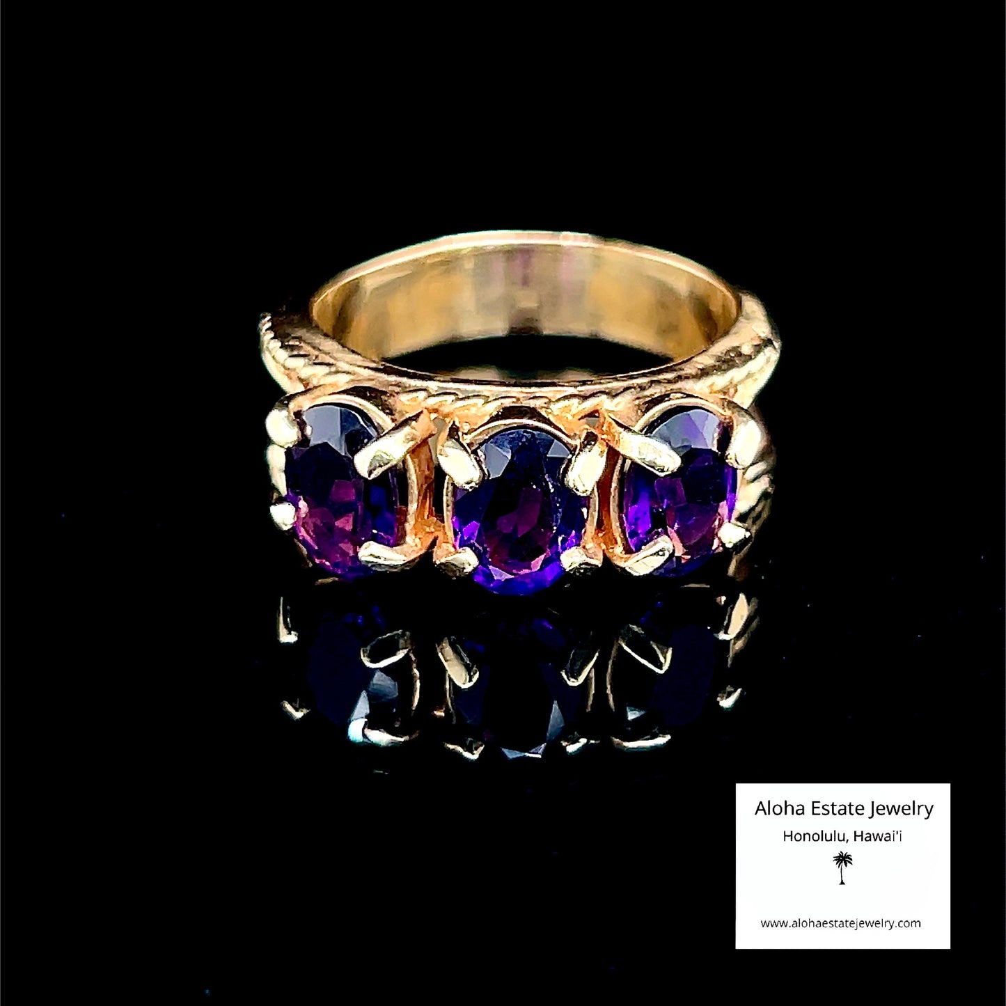 14K Vintage 3-Stone Luxury Amethyst  Ring