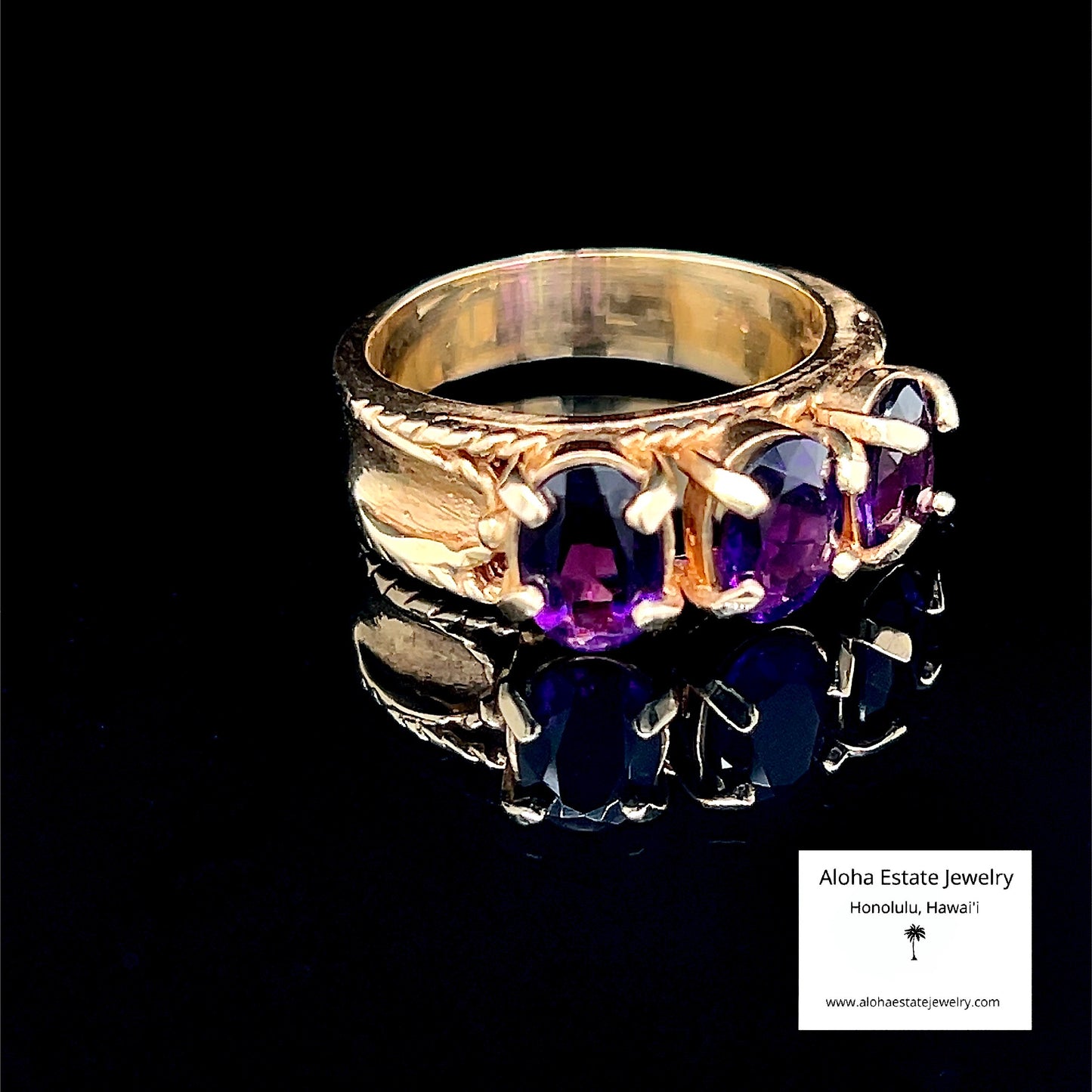 14K Vintage 3-Stone Luxury Amethyst  Ring