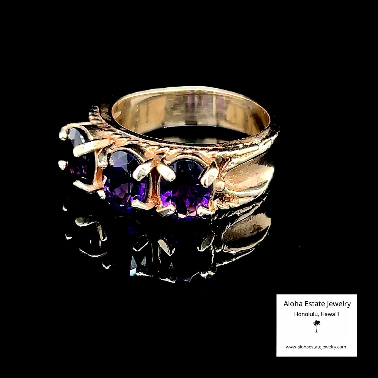14K Vintage 3-Stone Luxury Amethyst  Ring