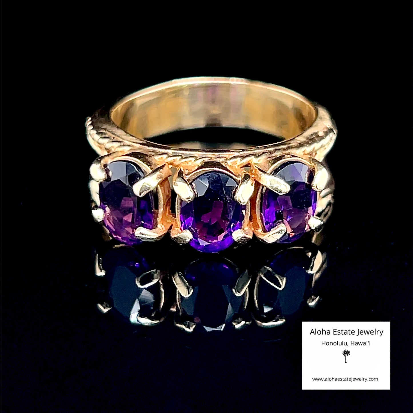 14K Vintage 3-Stone Luxury Amethyst  Ring