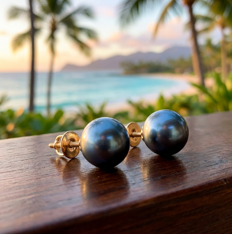 Impressive 13mm Tahitian Pearl Stud Earrings in 14k Yellow Gold Heavy Screw Backs